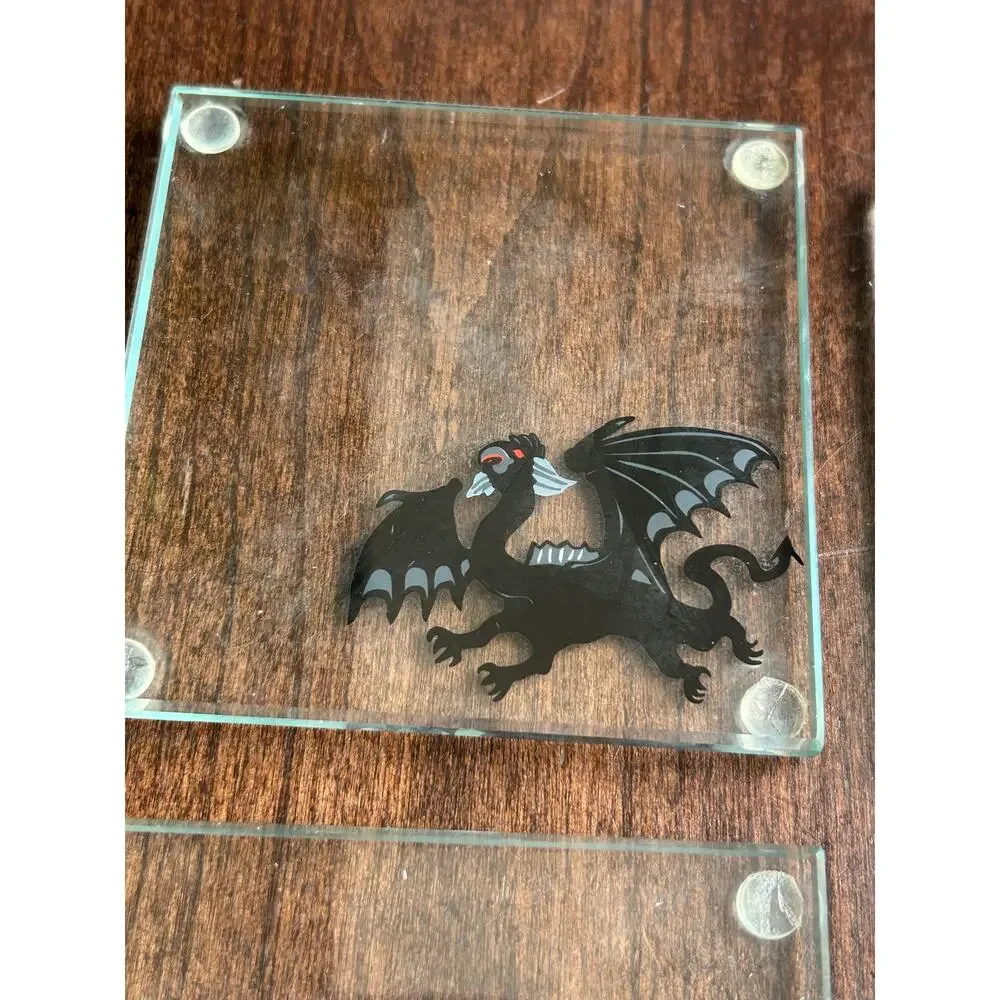 New dragon glass coaster set Gothic mythic gift